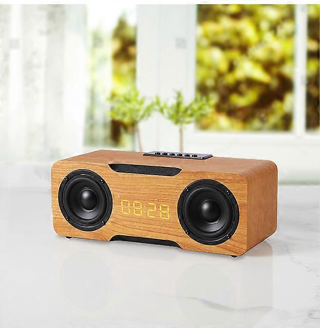 30W Wooden Sound Box Home Desktop Computer Wireless Bluetooth Speaker Alarm Clock Sound Bar Audio Subwoofer 3D Stereo Boombox