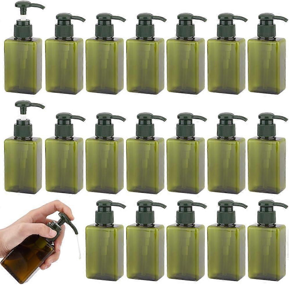 30Pcs Plastic Pump Press Bottles 100ml/3.38oz Small Dispenser Bottles Dark Olive Green Clear Shampoo and Conditioner Bottles Square Empty Travel Bottl