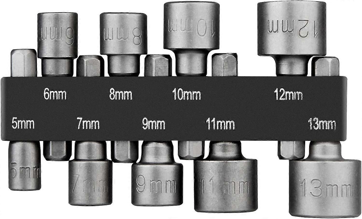 9 Piece Socket Set (5mm-13mm), HPHOPE Socket Bit Adapter 1/4 Inch Socket Wrench Set for Drill or