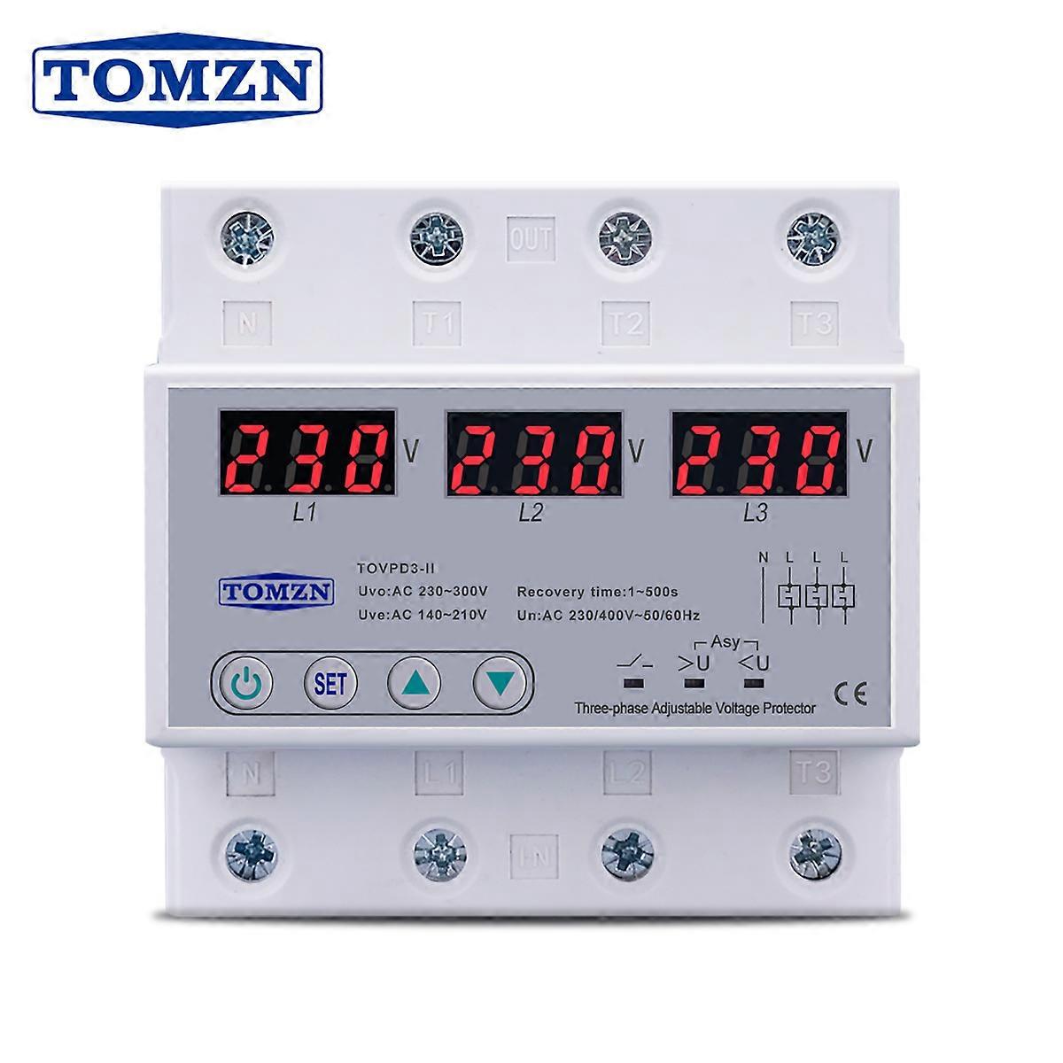 Three Phase Adjustable Over and Under Voltage Protector 3 Phase Automatic Recovery Protective Device Reset 63A 380V