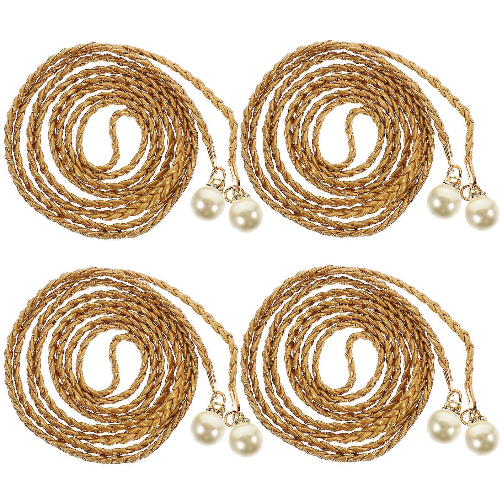 4Pcs Curtain Tiebacks Woven Drape Tie Backs Multi-functional Pearl Waist Belt Braid Waist Chain