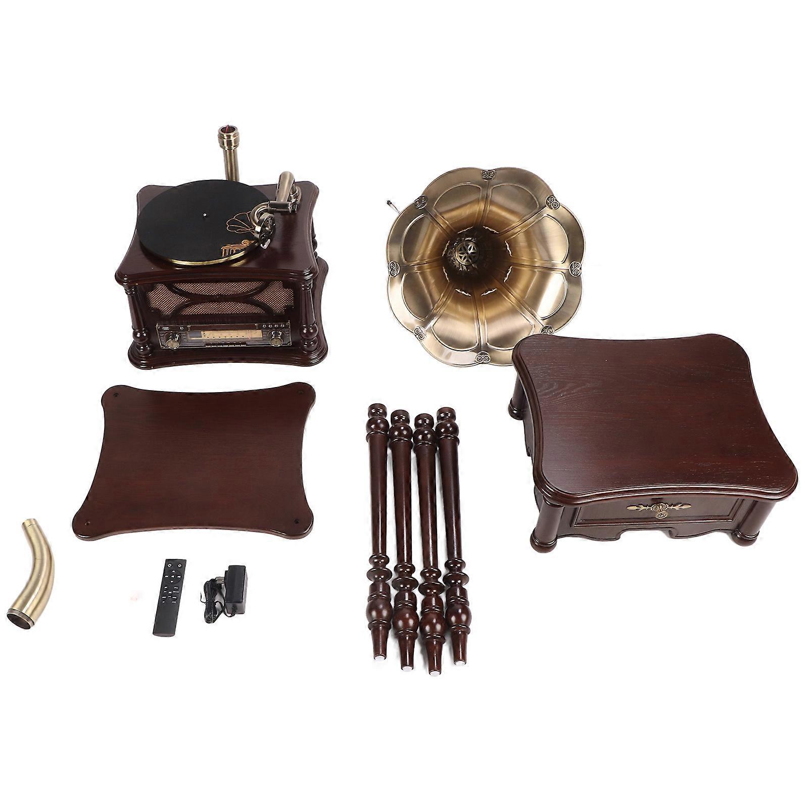 Gramophone Record Player Bluetooth USB FM Vinyl Playback Vintage Phonograph with Support Frame US Plug 100?240V