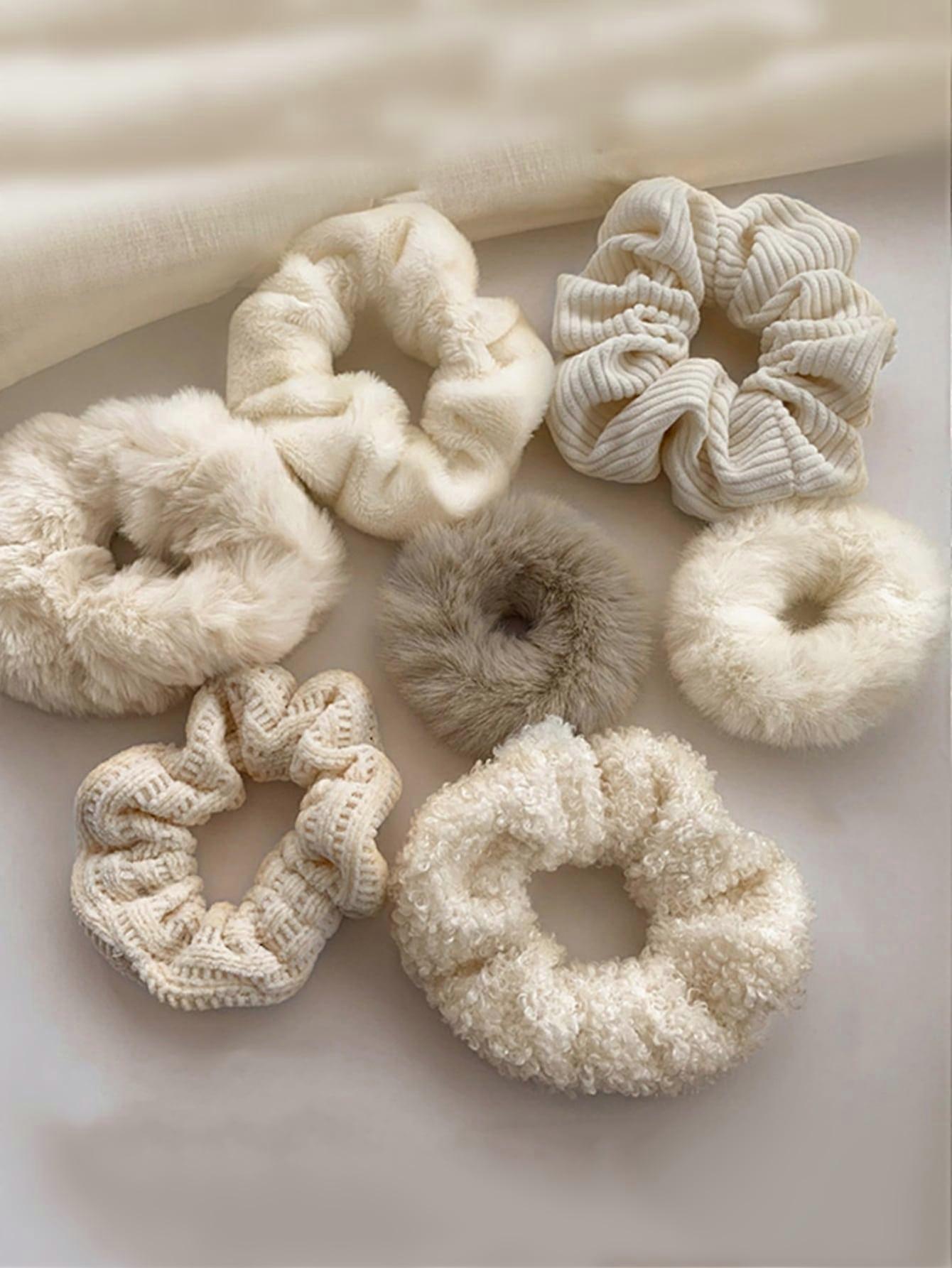 7 stk ensfarget store scrunchies