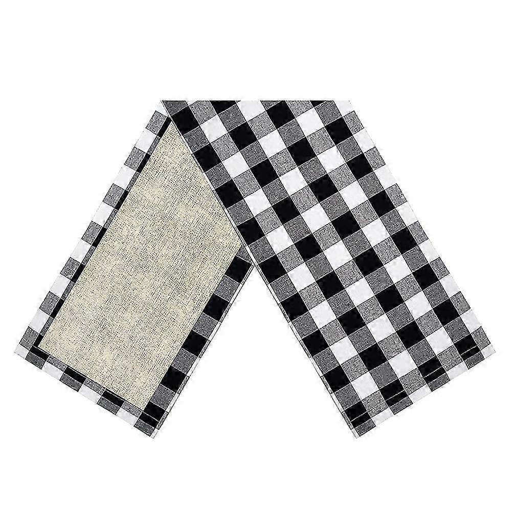 Table Runner, 72inch Reversible Burlap Cotton Table Runner, Farmhouse Check Table Runner