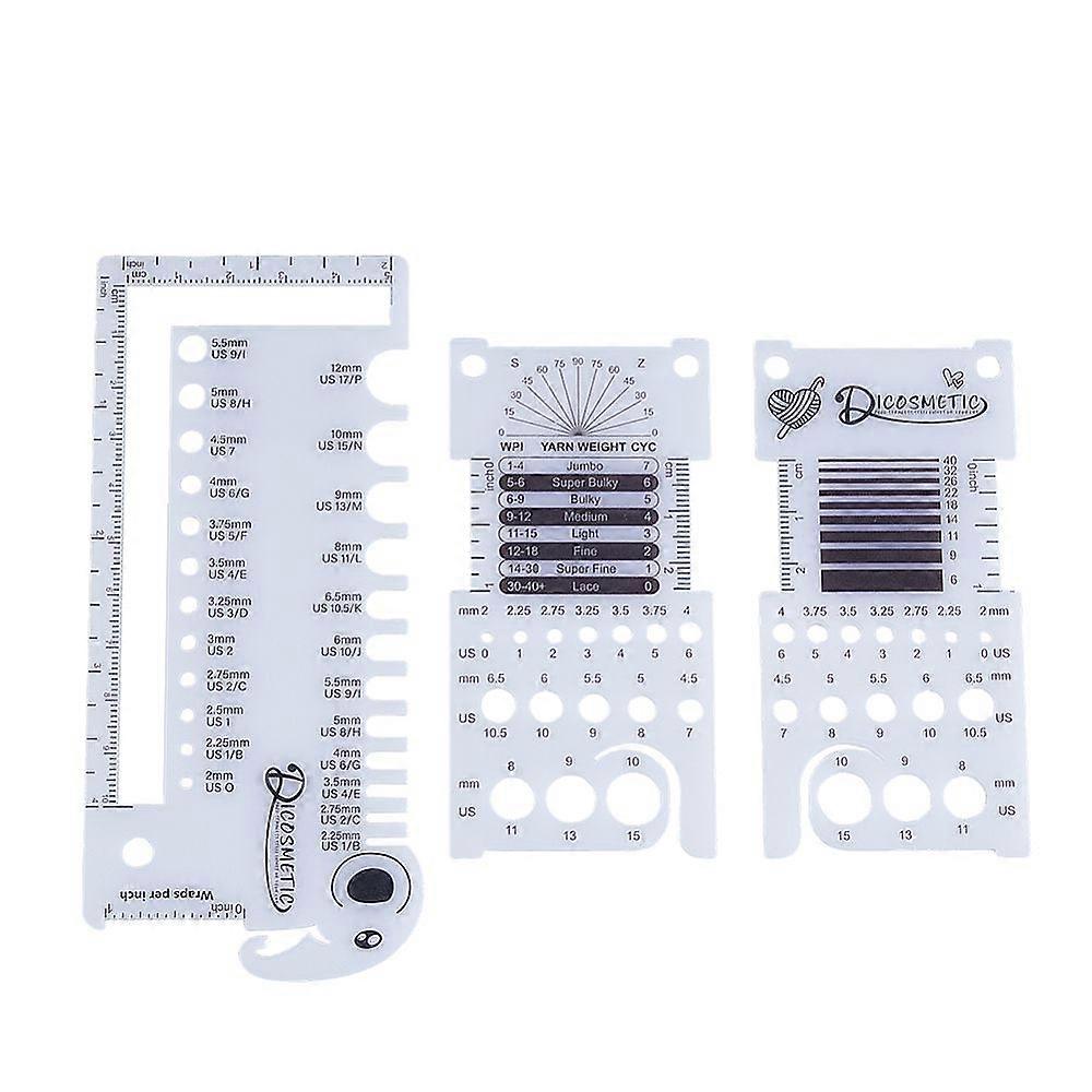 3Pcs Acrylic Crochet Ruler Knitting Needle Gauge Rectangle White 38x62x2mm