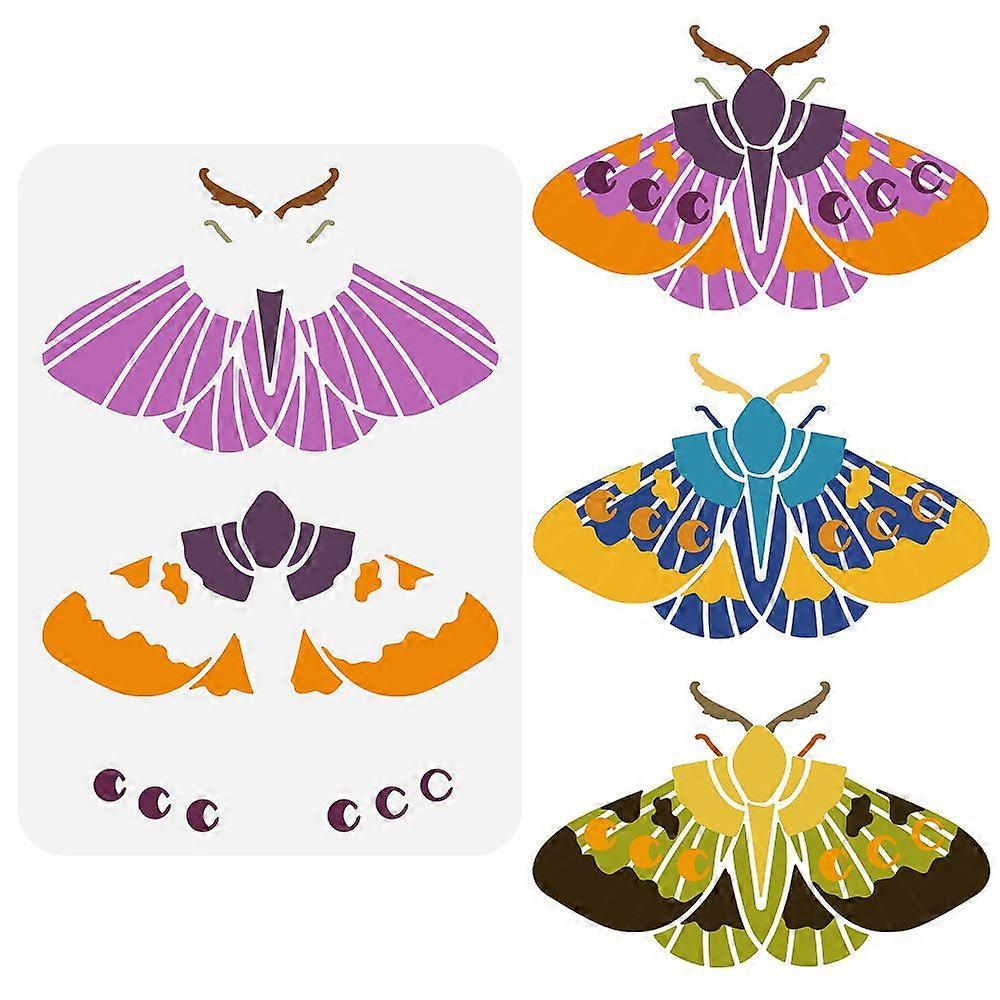 Layered Moth Stencil 8.3x11.7inch Plastic PET Painting Stencil Moth Drawing Template Moon Phase Stencil Animal Theme Stencil Reusable Stencil for Home
