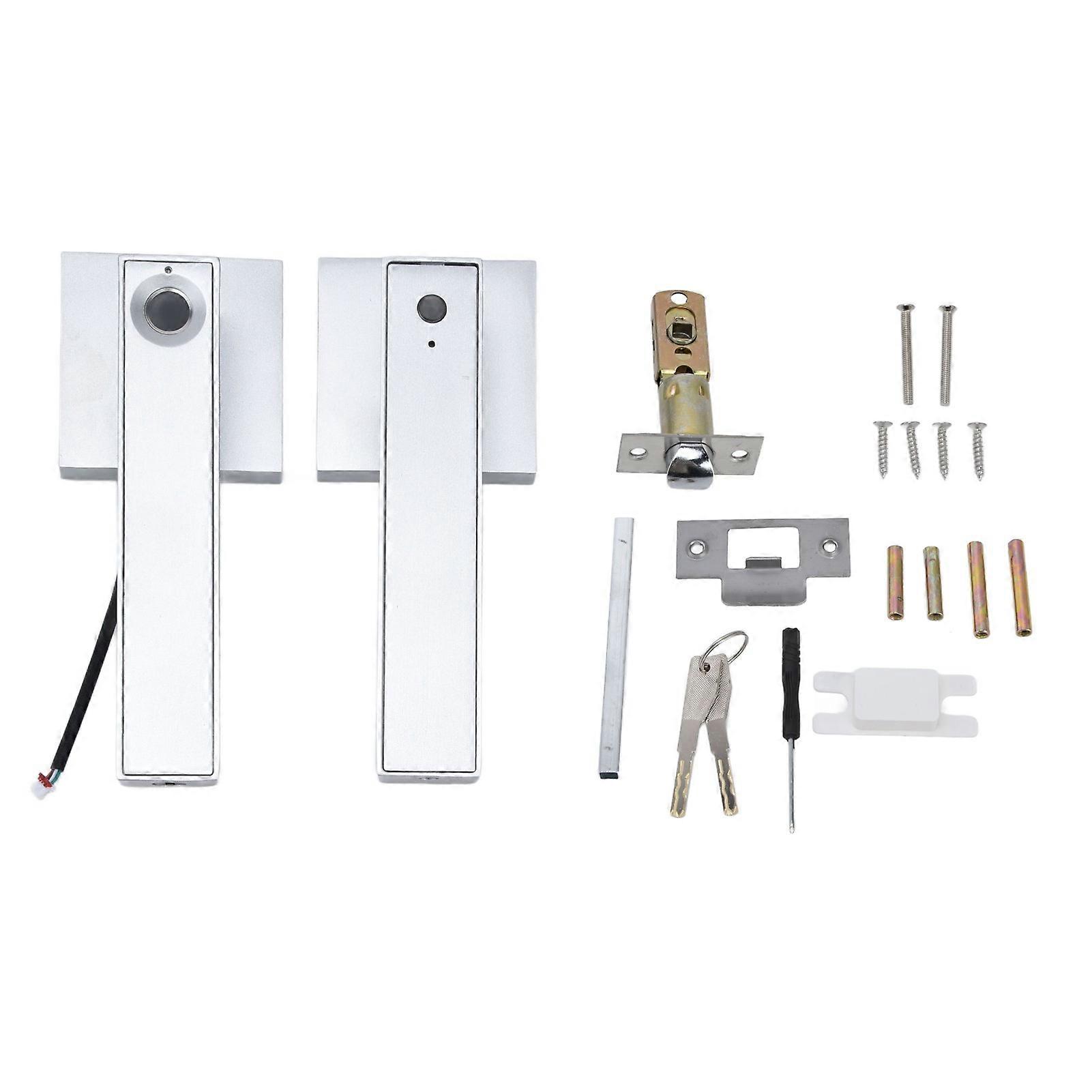 Smart Door Lock Electric Fingerprint Recognition Key Unlocking Square Silver for Indoor