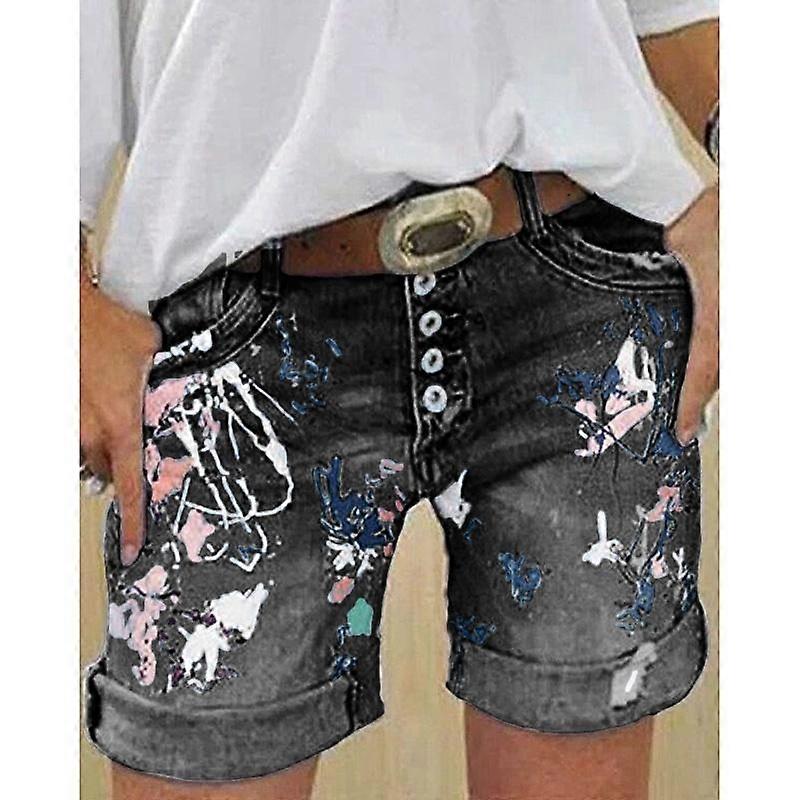 Summer Women's Fashion Funky Cool Casual with Holes Rolled Up Tie Dye Print Jean Shorts Denim Shorts