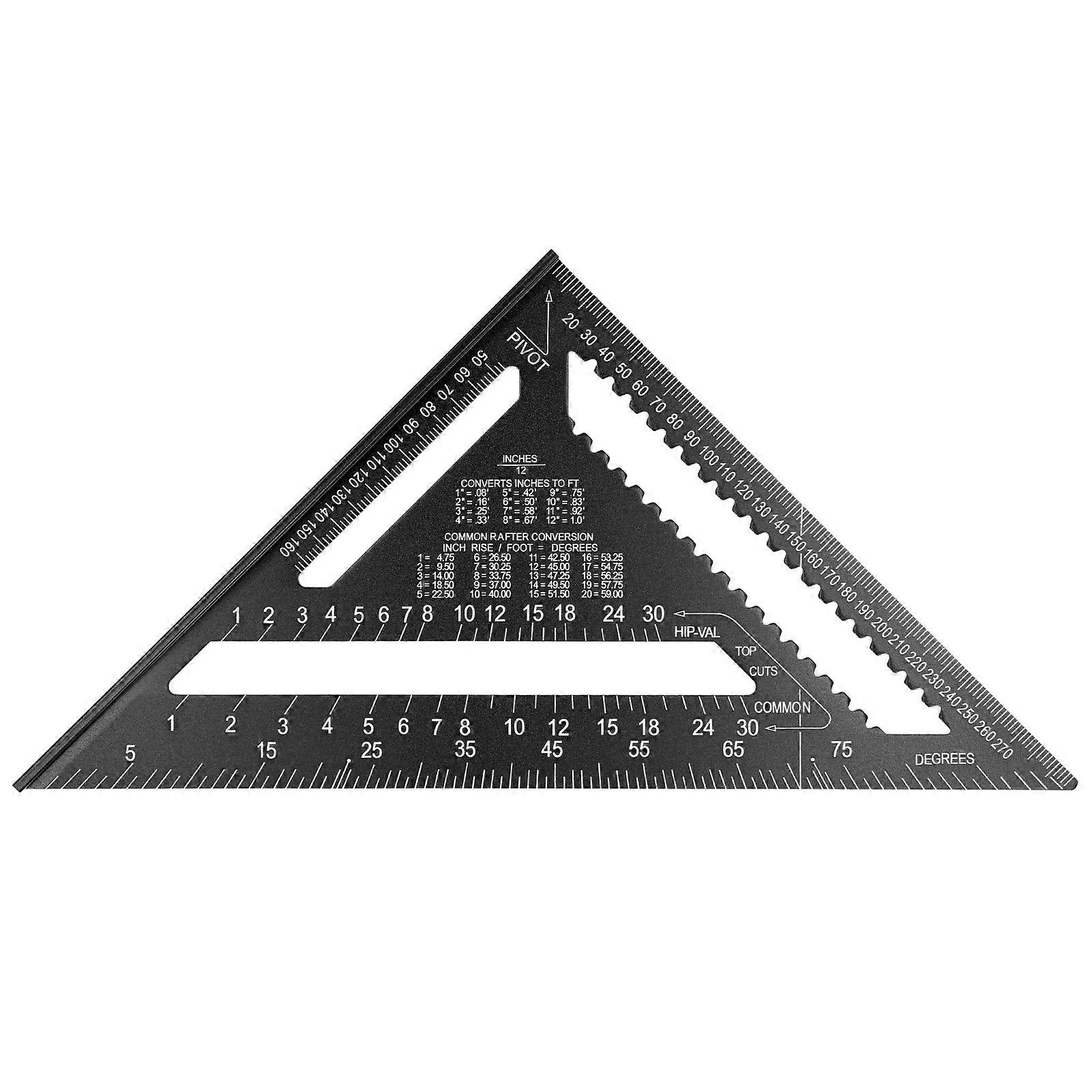 12 Inch Rafter Square 45 90 Degree Carpenter Triangular Ruler Aluminum Alloy Woodworking Metric Measuring Layout Tool Black