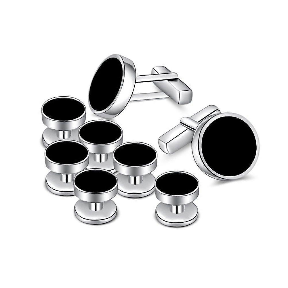 Silver Onyx Cufflinks Set for Tuxedos - Formalwear Studs with Classic Design, Elegant Black and Silver Finish