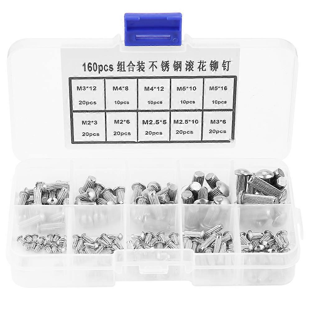 160 Pcs Stainless Steel Knurled Round Head Solid Rivets Assortment M2-M5