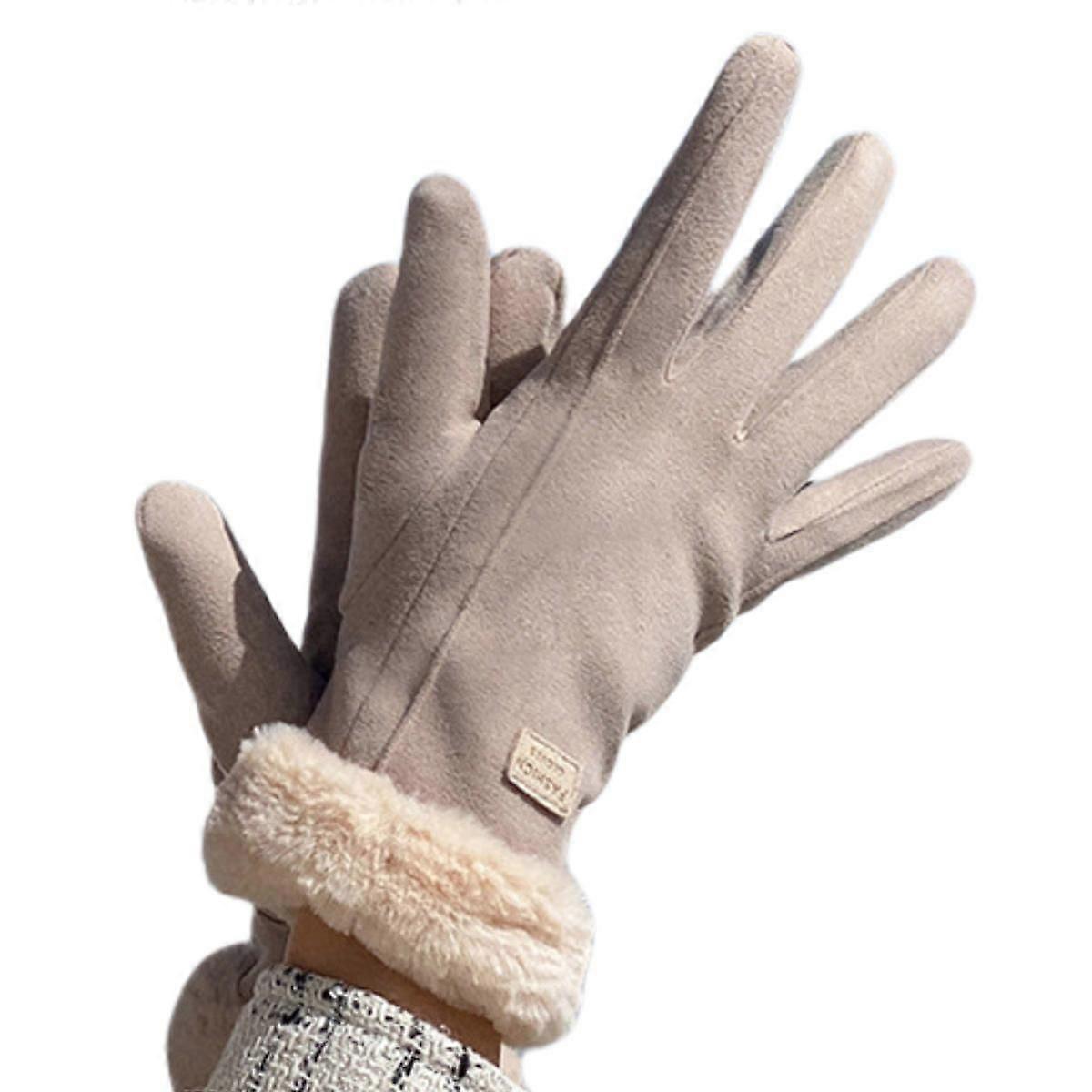 Women Gloves Winter Soft Suede Warm Plush Lined Touchscreen Comfortable Thermal Elastic
