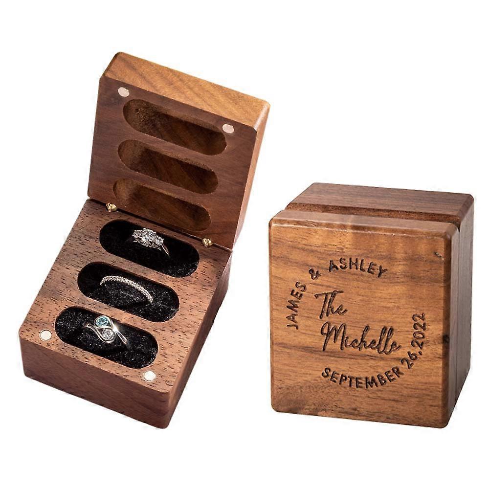 Walnut Wooden Ring Box for 3 Rings, Rustic Design