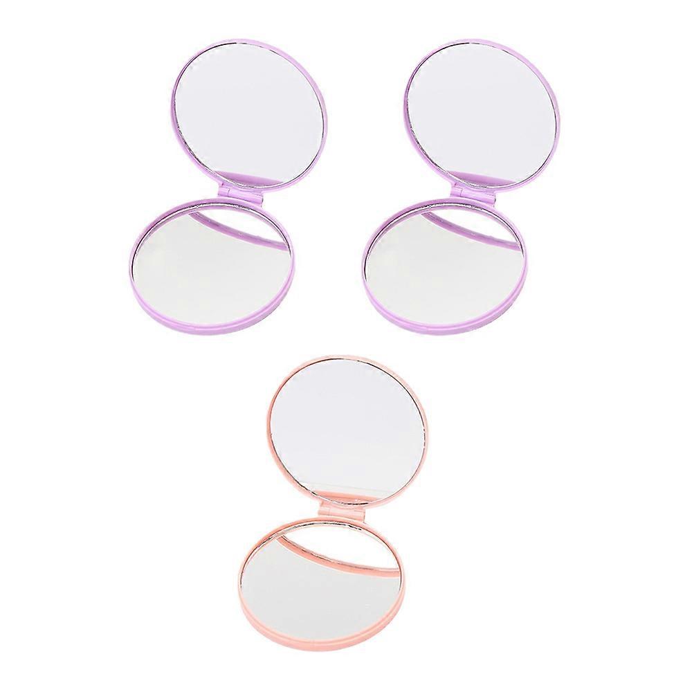 Portable plastic folding circular embossed cosmetic mirror