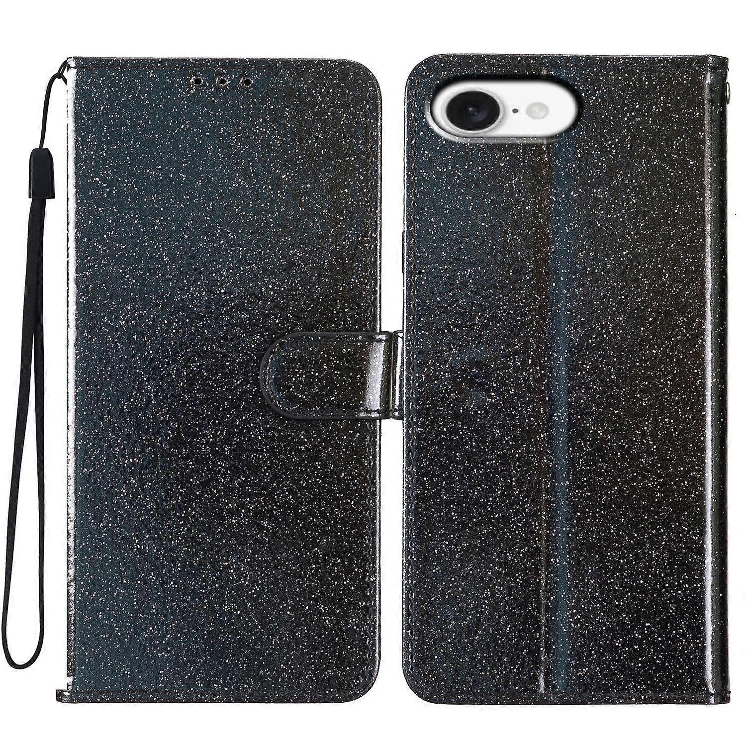 Coque de téléphone en cuir à rabat en poudre scintillante