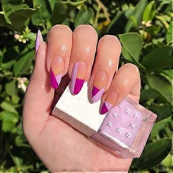 HEYTEA 24Pcs Fashion Fake Nails, Stiletto Glossy Acrylic Nails, Purple Pink Natural False Nails, Full Cover Artificial Press on Nails for Women and Gi