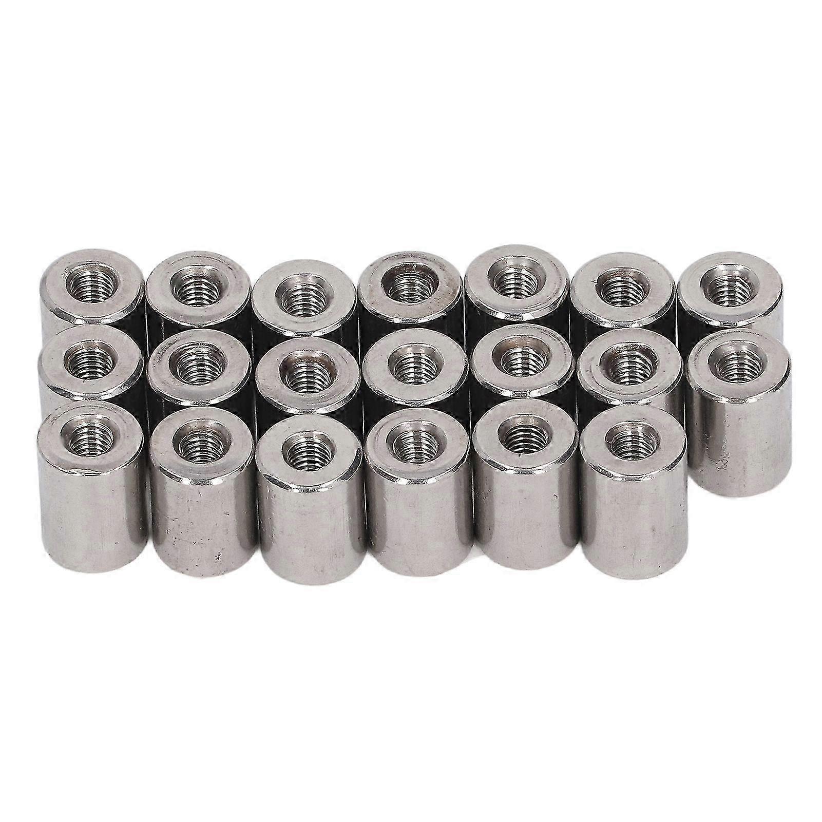 20Pcs Tuerca de acoplamiento Conector de varilla redonda rosca hembra 304 Acero inoxidable M5x0.8 12 L16mm