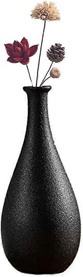Ikebana Decorative Ceramic Vase with Artificial Flowers Black