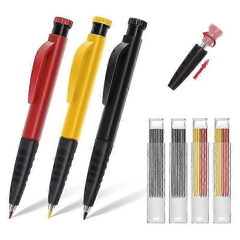 Solid Carpenter Pencils 3PCS Set , Carpenter Pencils,Long Nosed Deep Hole Pencil Marker with Built