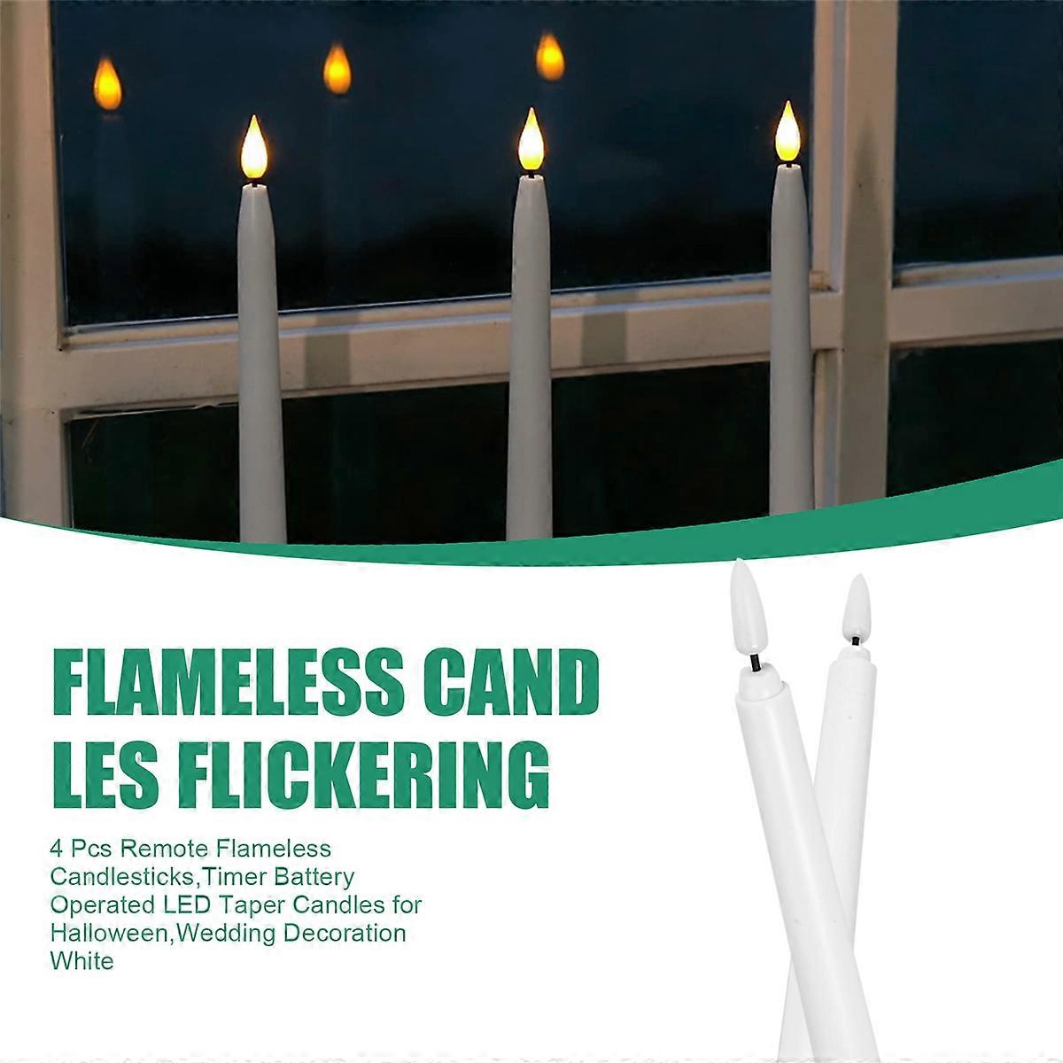 4 Pcs Remote Flameless Candlesticks, for Halloween,White