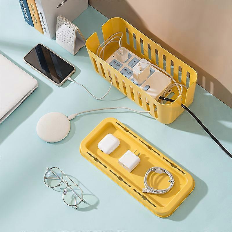 Power Strip Storage Box Hollow Heat Dissipation Simple 6 Charging Hole Cord Cable Container for Home Yellow