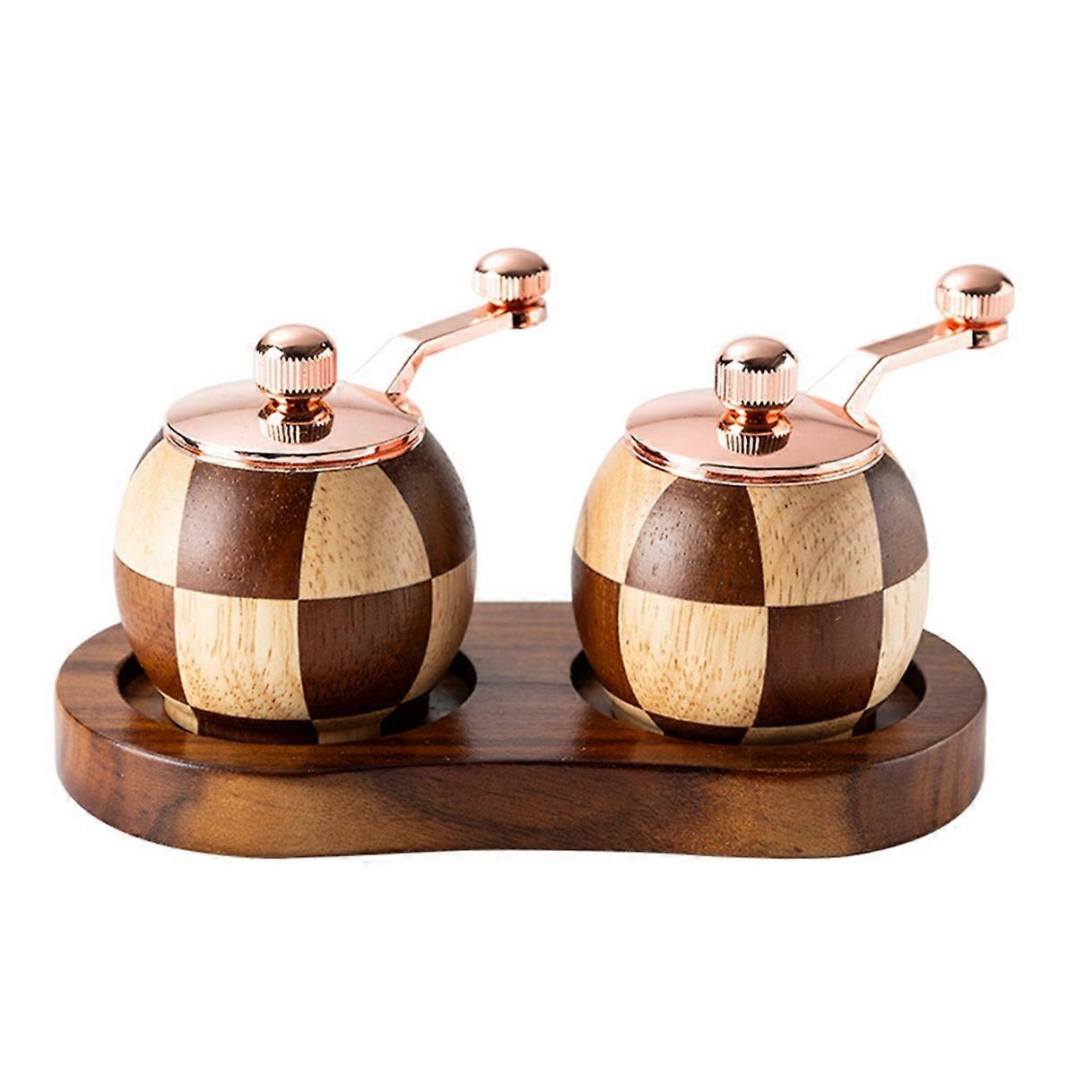 Checkerboard Hand Crank Salt and Pepper Grinder Set