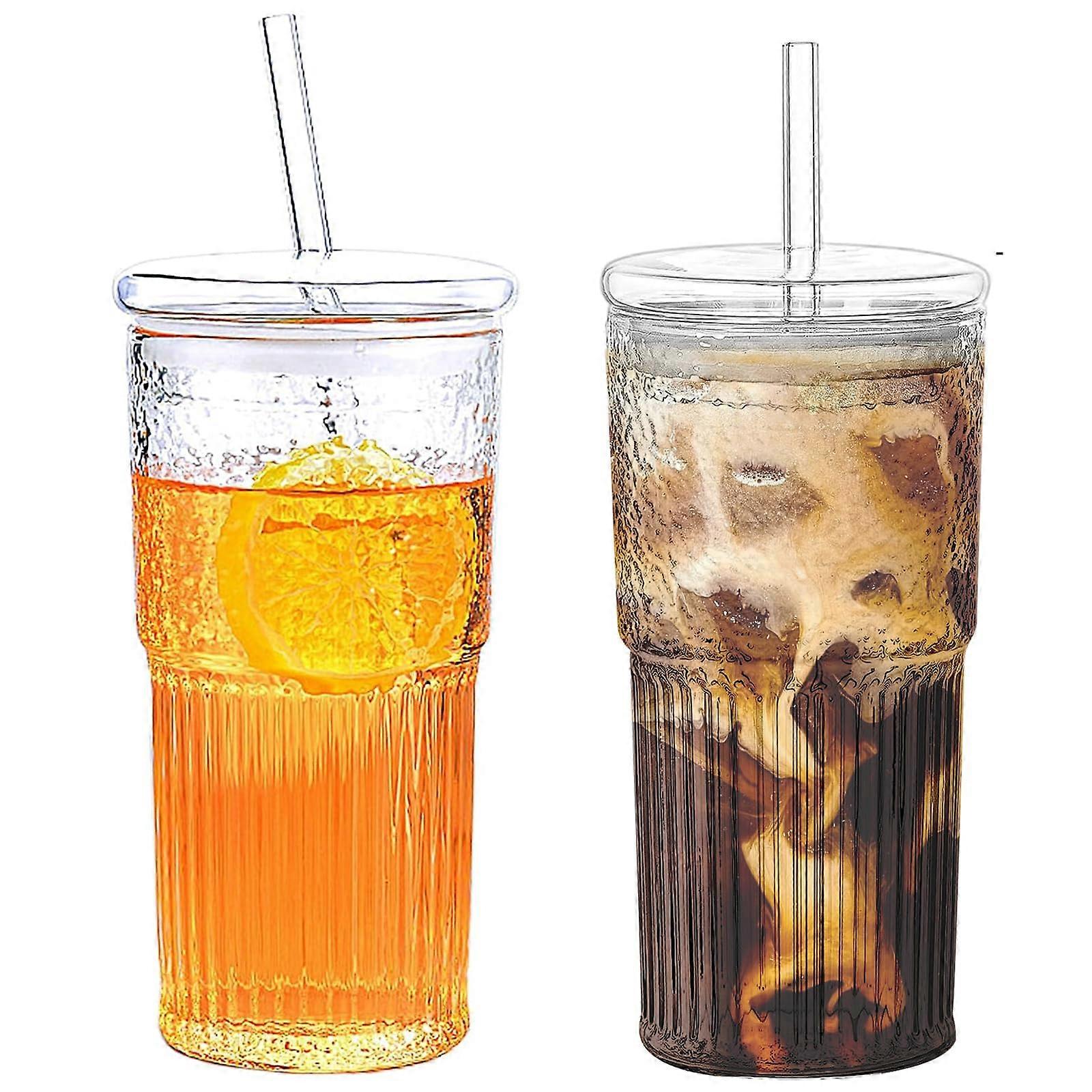 2 PCS Clear Glass Cups 20 Oz Home Essentials Glassware Set 2 Pack Kitchen Barware