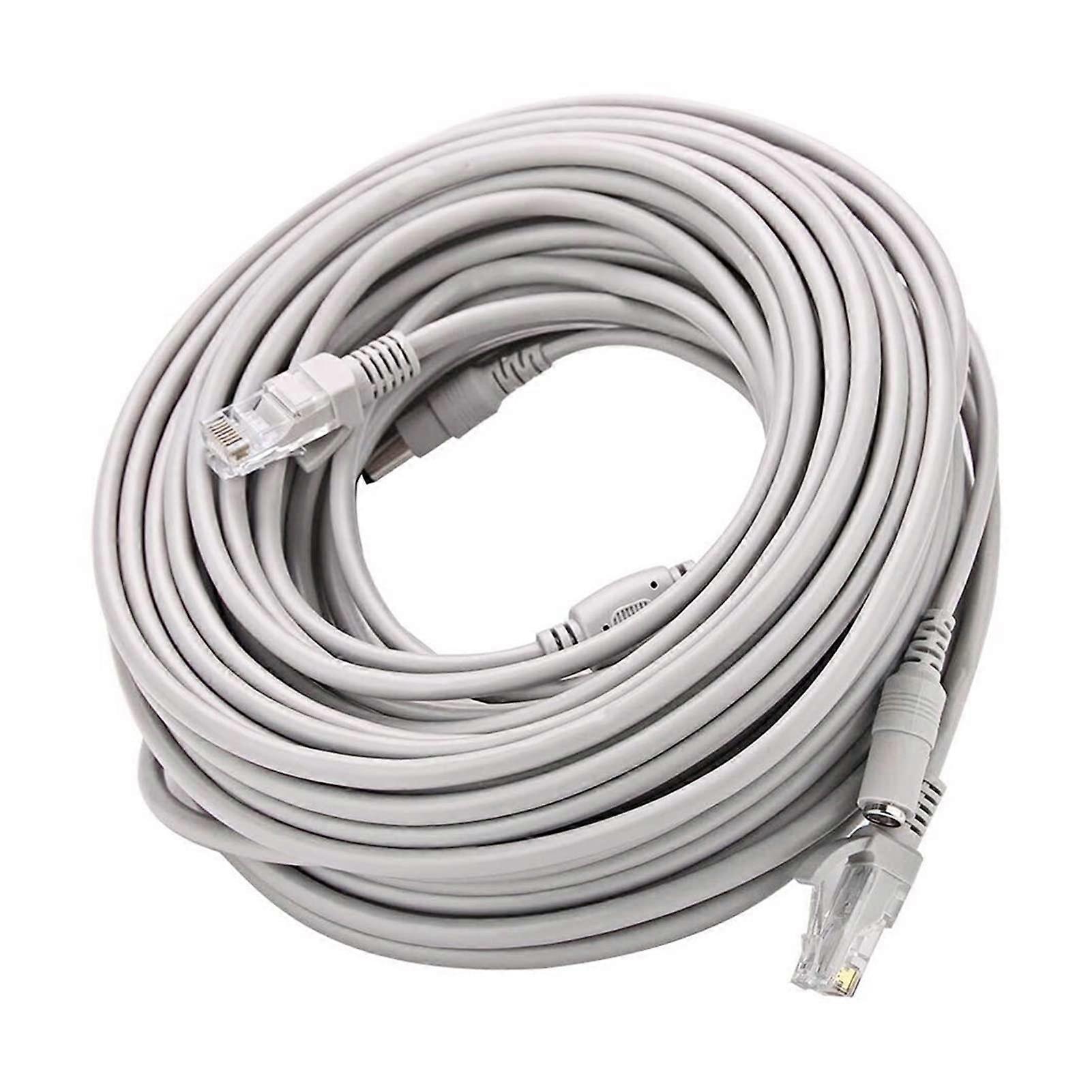 5M/10M/15M/20M/30M Optional Grey CAT5/CAT-5e Ethernet Cable RJ45 and DC Power Network CC/TV LAN Cable Fit Fit Compatible System IP Cameras(20M)