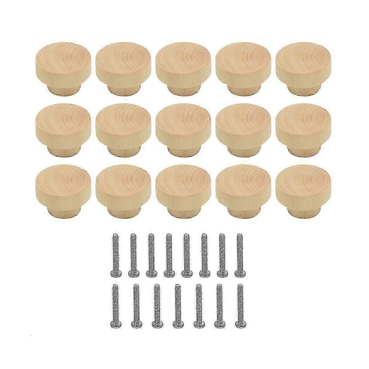 15Pcs Wooden Drawer Knobs, Furniture Knobs, Wooden Cupboard Knobs for Cabinets and Drawers, Round W