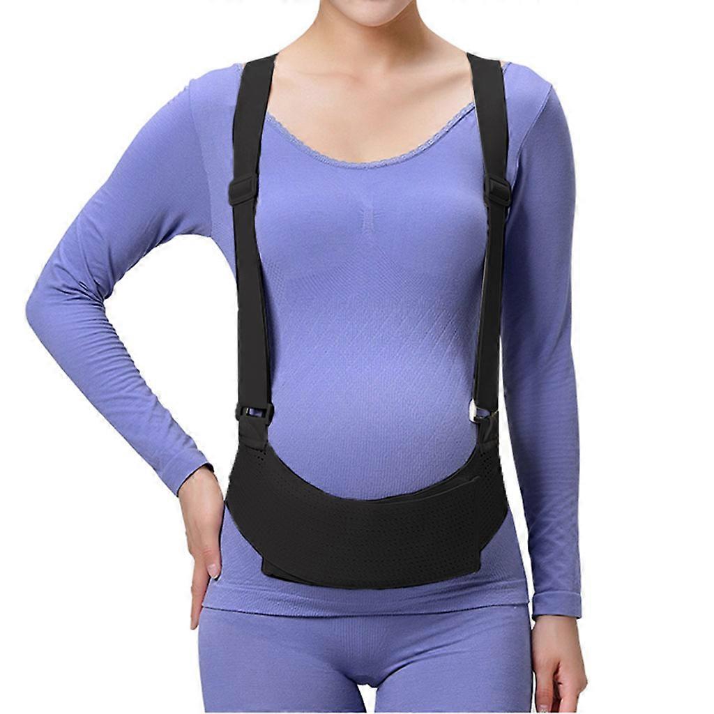 Elastic Maternity Support Belly Band Adjustable Pregnant Back Support Belly Belt with Shoulder Straps for Pain Relief  L Black