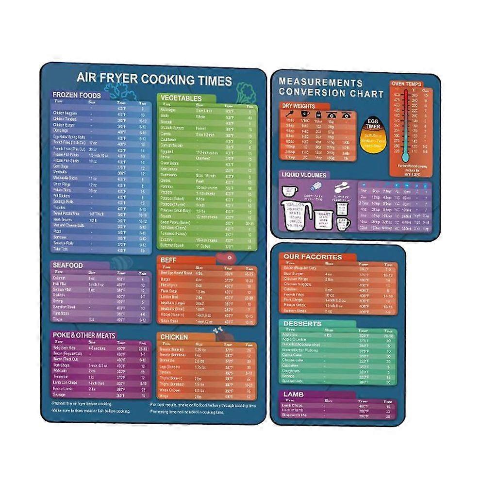 3 Pcs Kitchen Magnet Conversion Chart for Food Measuring Weight Temperature