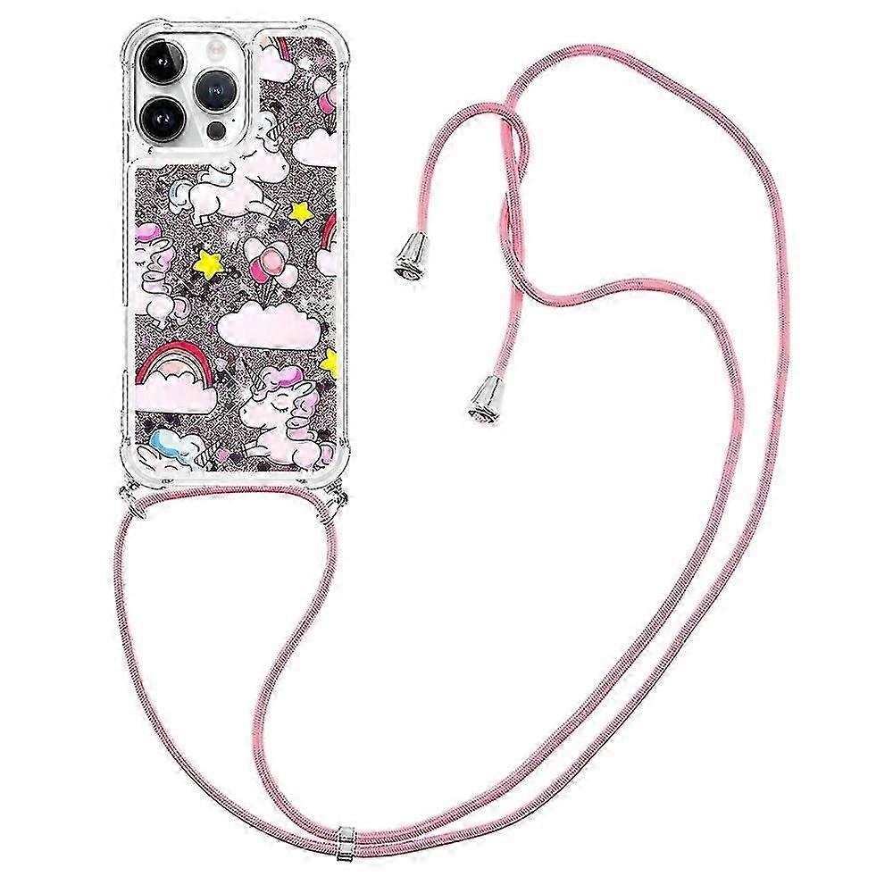 YB Quicksand Series-5 for iPhone 16 Pro TPU Case with Lanyard Pattern Print Phone Cover
