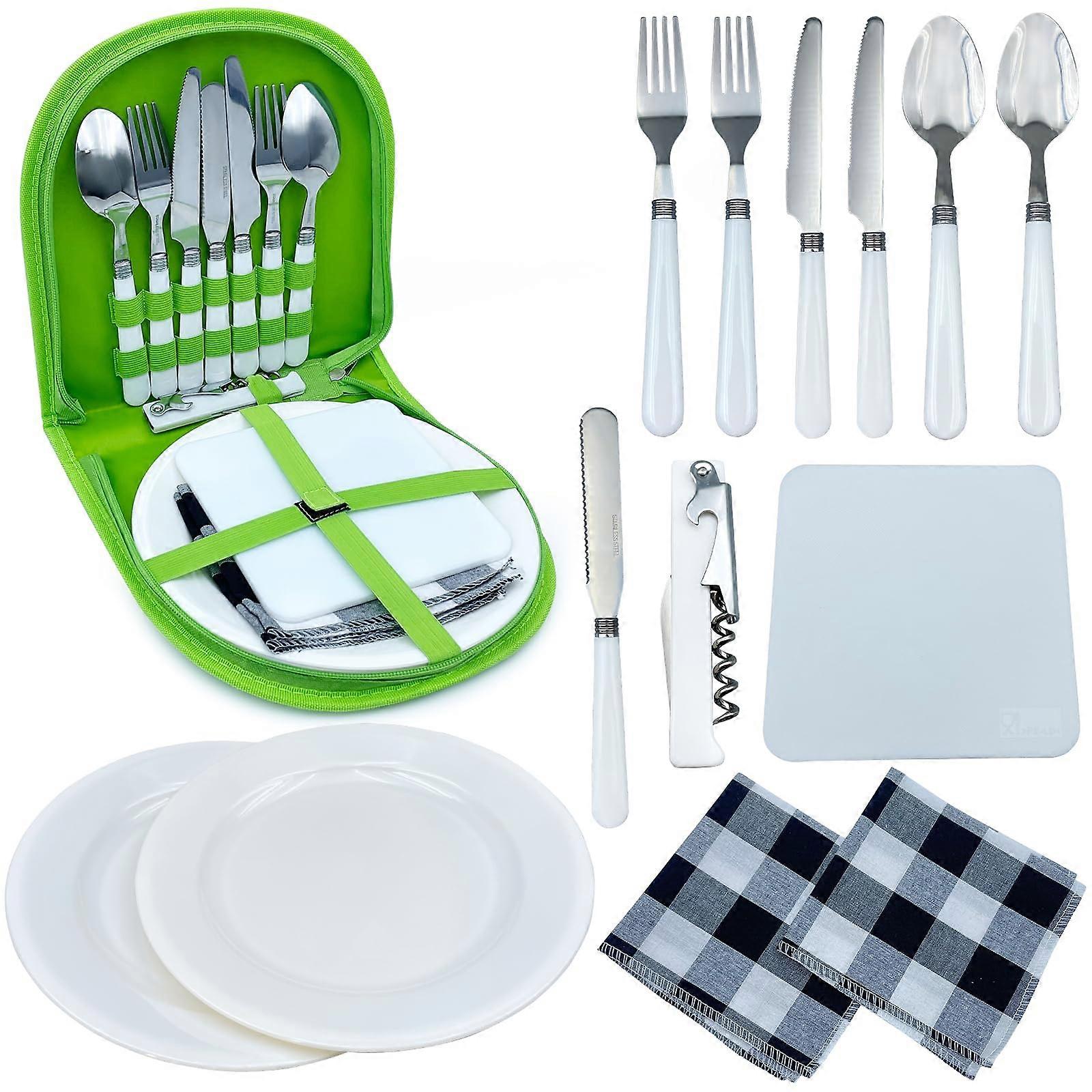 Camping Silverware Utensil Set, 13 Pcs Picnic Mess Kit for 2 Person-Stainless Steel