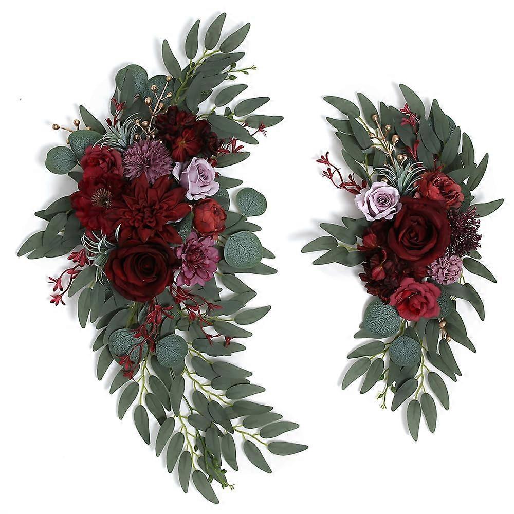 Artificial Flower Swag 2 Rose Swag Arrangements Set For Wedding Sign And Reception Bordeaux Color Decor