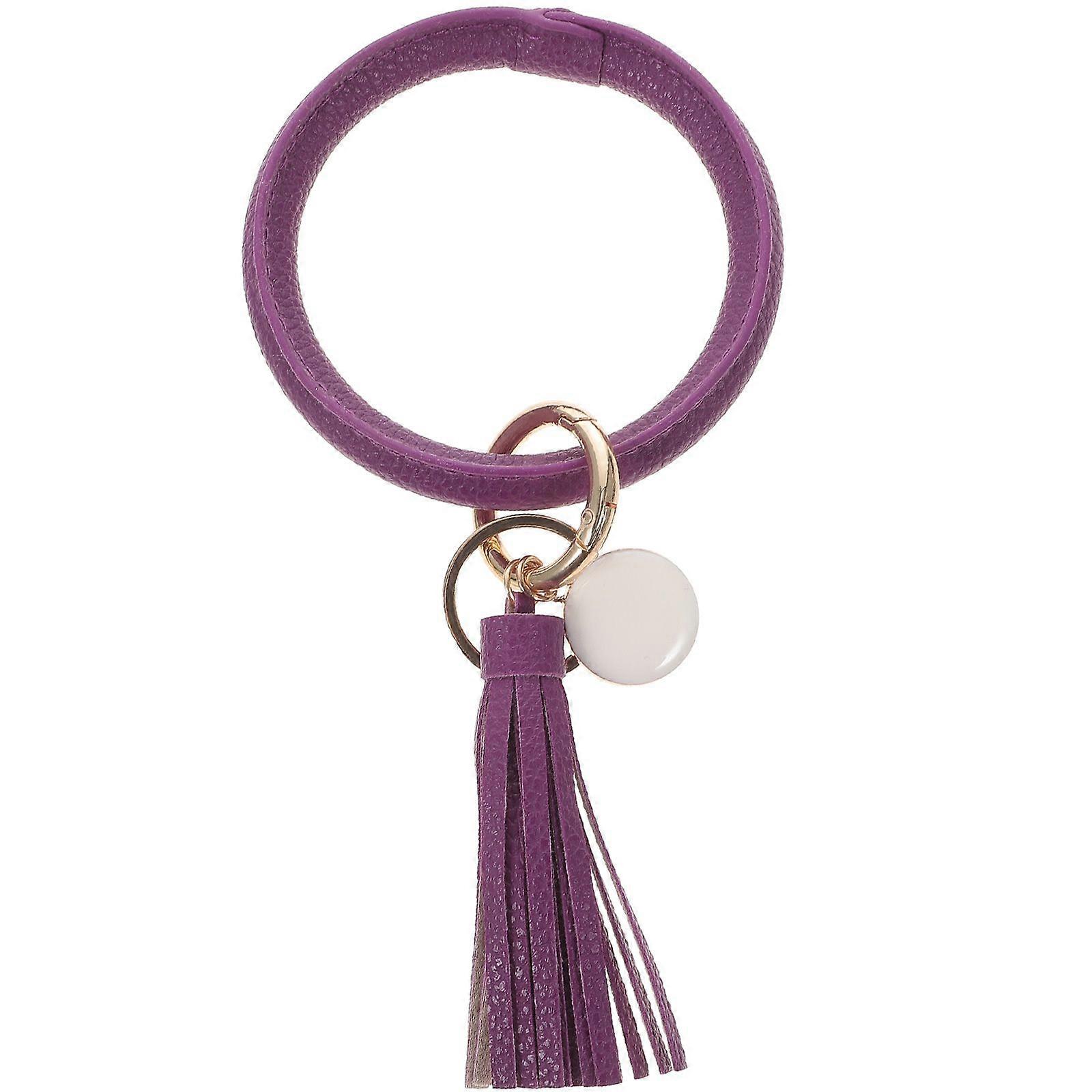 Tassel Wristlet Keychain Round Circle Wrist Bracelet Keyring Key Chain