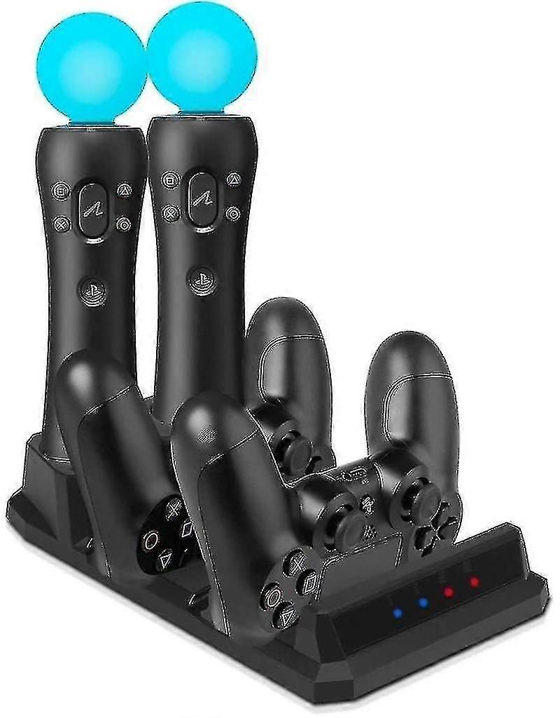 Supporto di ricarica per due controller di movimento Ps4/Psvr/Move, stazione di ricarica 4 in 1 Supporto di ricarica per stazione da tavolo per Pla...
