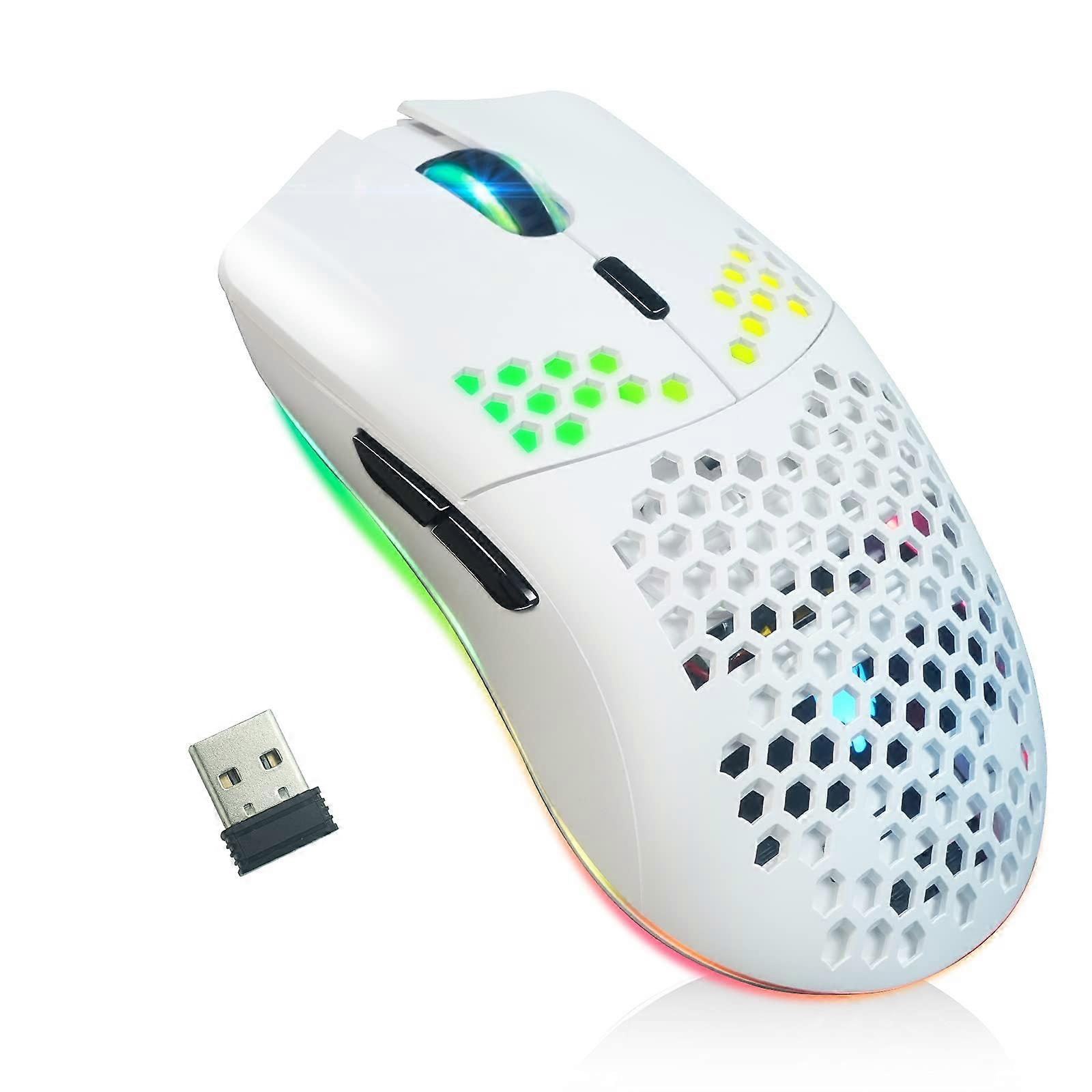 Wireless Gaming Mouse,Computer Mouse with Honeycomb Shell, White TSy