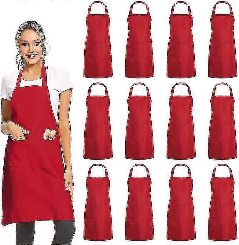 12 Plain Bib Aprons With 2 Pockets - Black Unisex Commercial Apron Bulk Pack