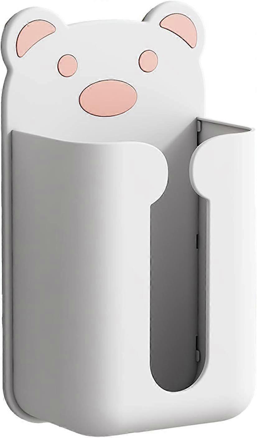 Tissue Box Modern Plastic Tissue Box Wall Mounted Tissue Dispenser Holder and Trash Bag Holder for Kitchen, Holds 100 Tissue Boxes (White Bear Pink)