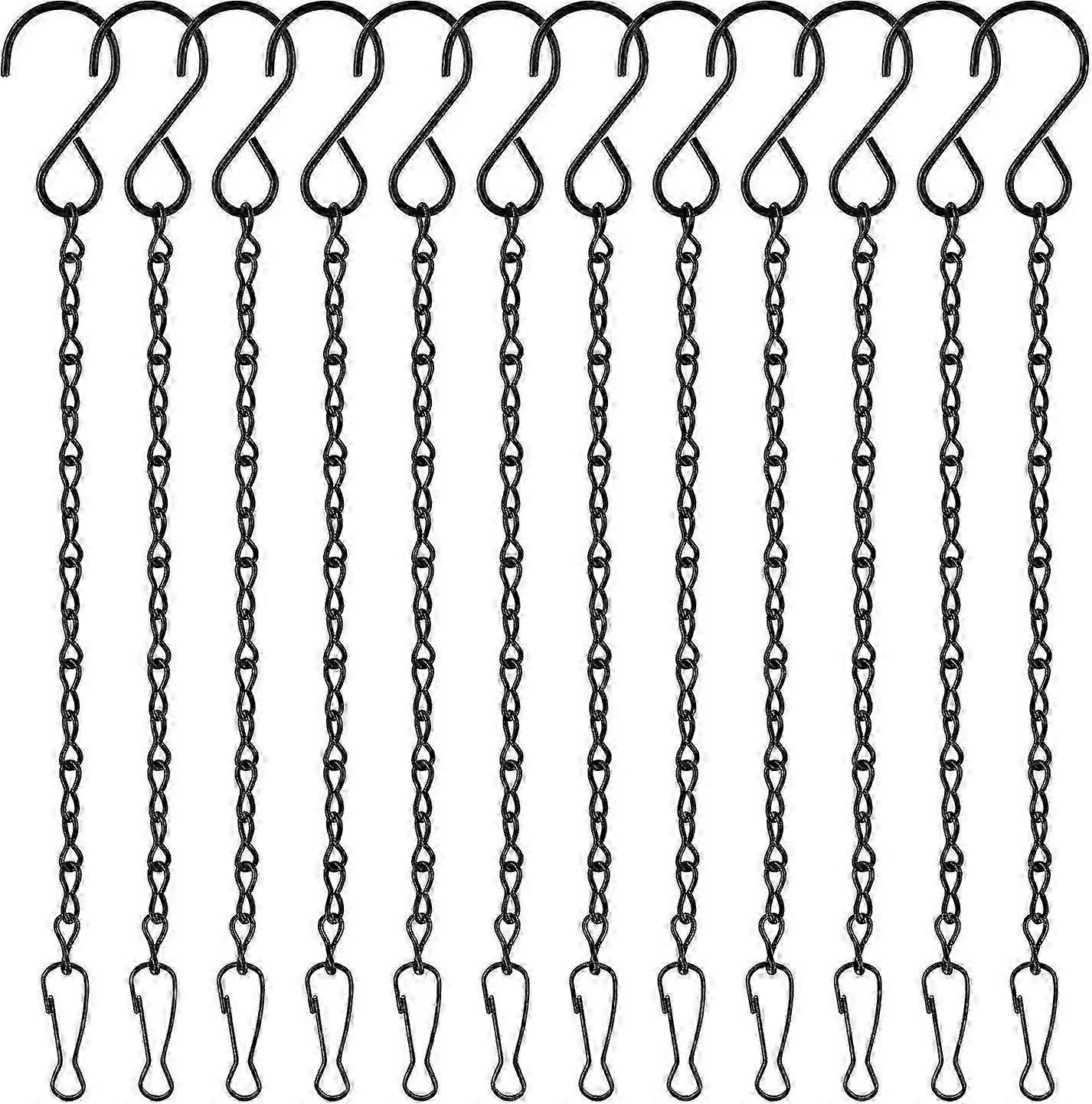 12 حزمة سلاسل معلقة سوداء ، سلاسل سلة معلقة ، شماعات نباتات الحدائق سلاسل معدنية مع مقاطع خطافات لمغذيات الطيور