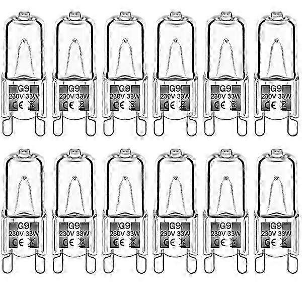 12 Pack G9 Halogen Bulbs 33W 230V 2800K Warm White 380lm Clear Capsule Halogen Bulbs Compatible with Various Brands Dimmable No Flash No Fli