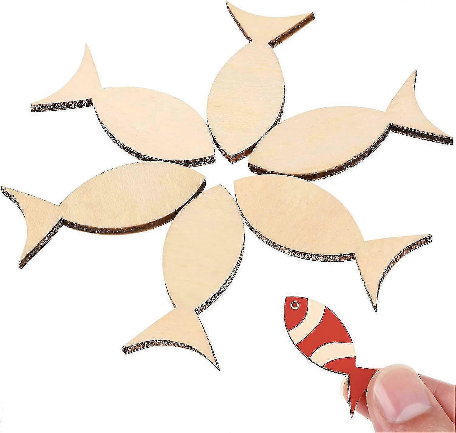 100pcs Wooden Fish Shapes Natural Sea Animal Cutouts DIY Wooden Decoration Pieces for Art and Craft Projects