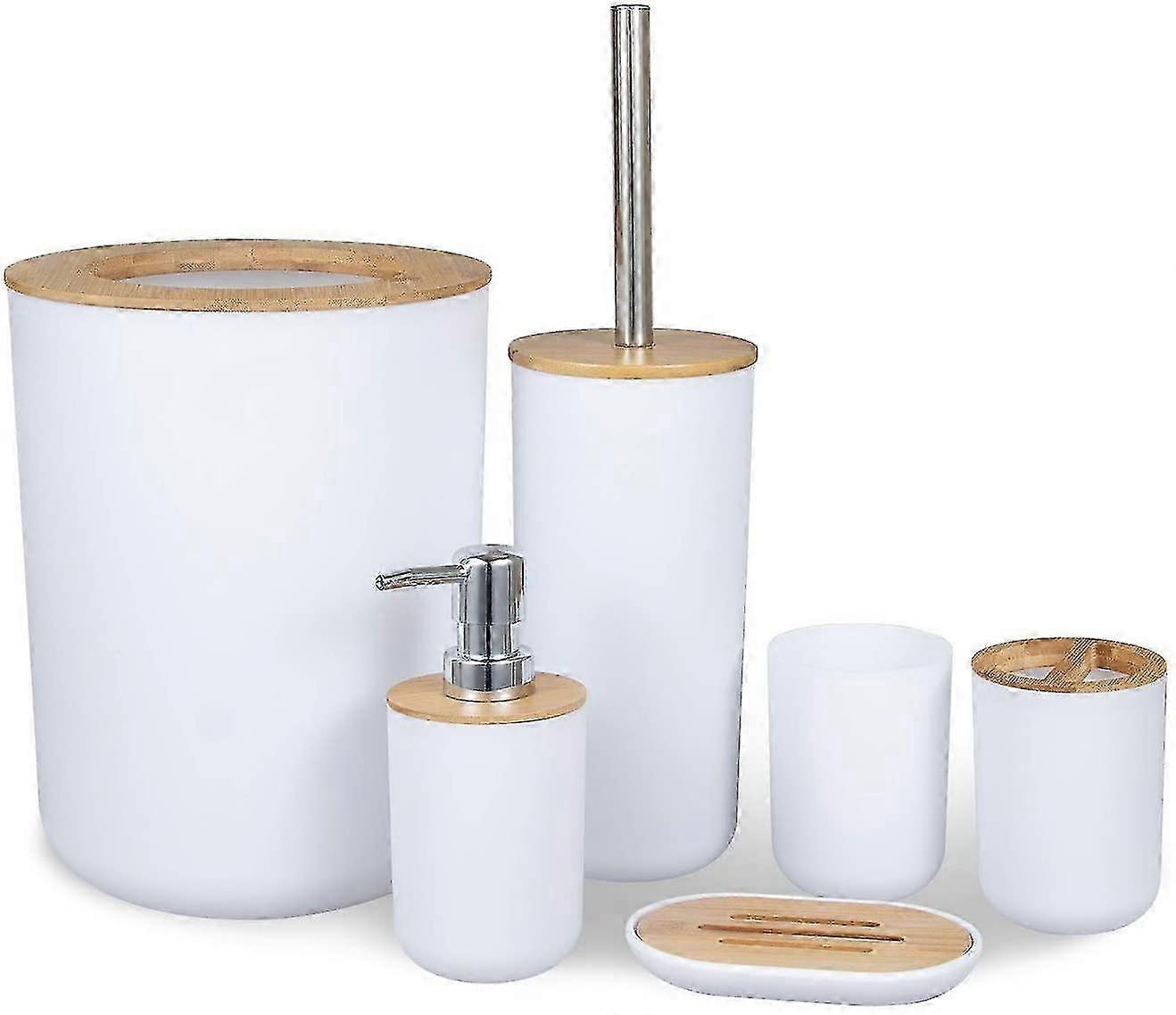 6-Piece Bamboo Bathroom Accessory Set in White