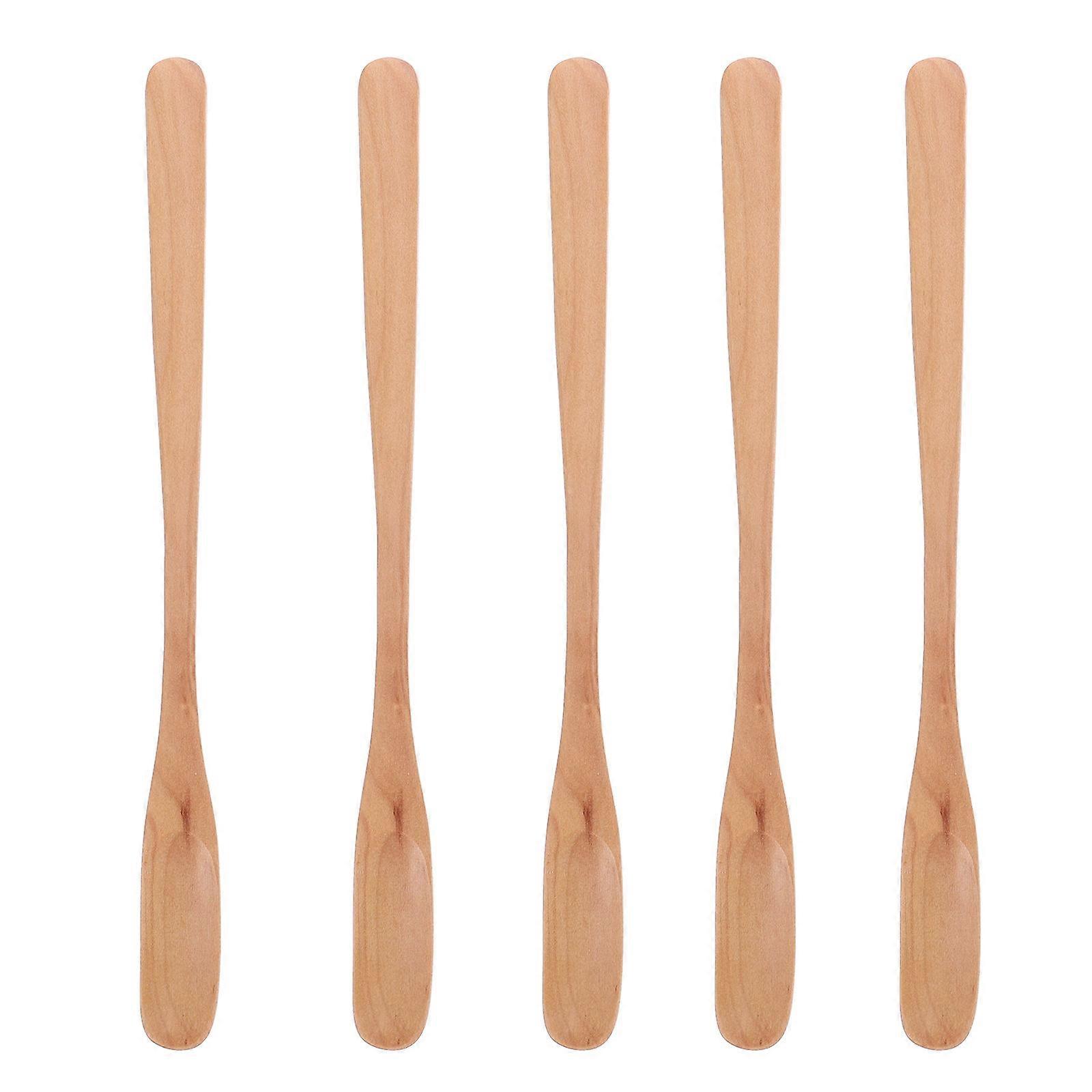 Wooden Honey Stirrers Set of 5   Long Handle Spoons for Syrup, Viscous Liquids, Kitchen Use, and Gift Purposes