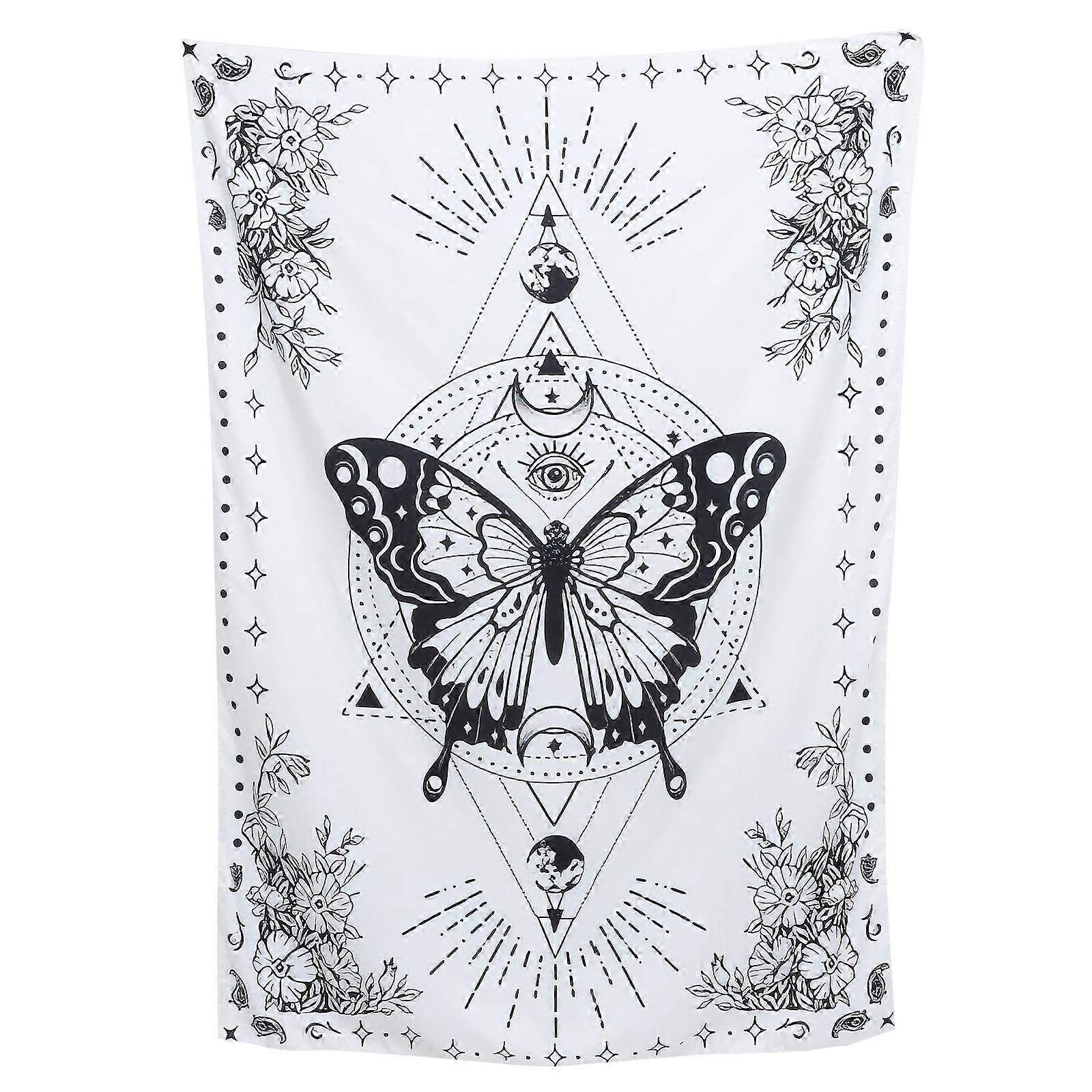 Colorful Tapestry Bohemian Style Butterfly Pattern Porch Hanging 120x90cm White Brushed Fabric 1Pack