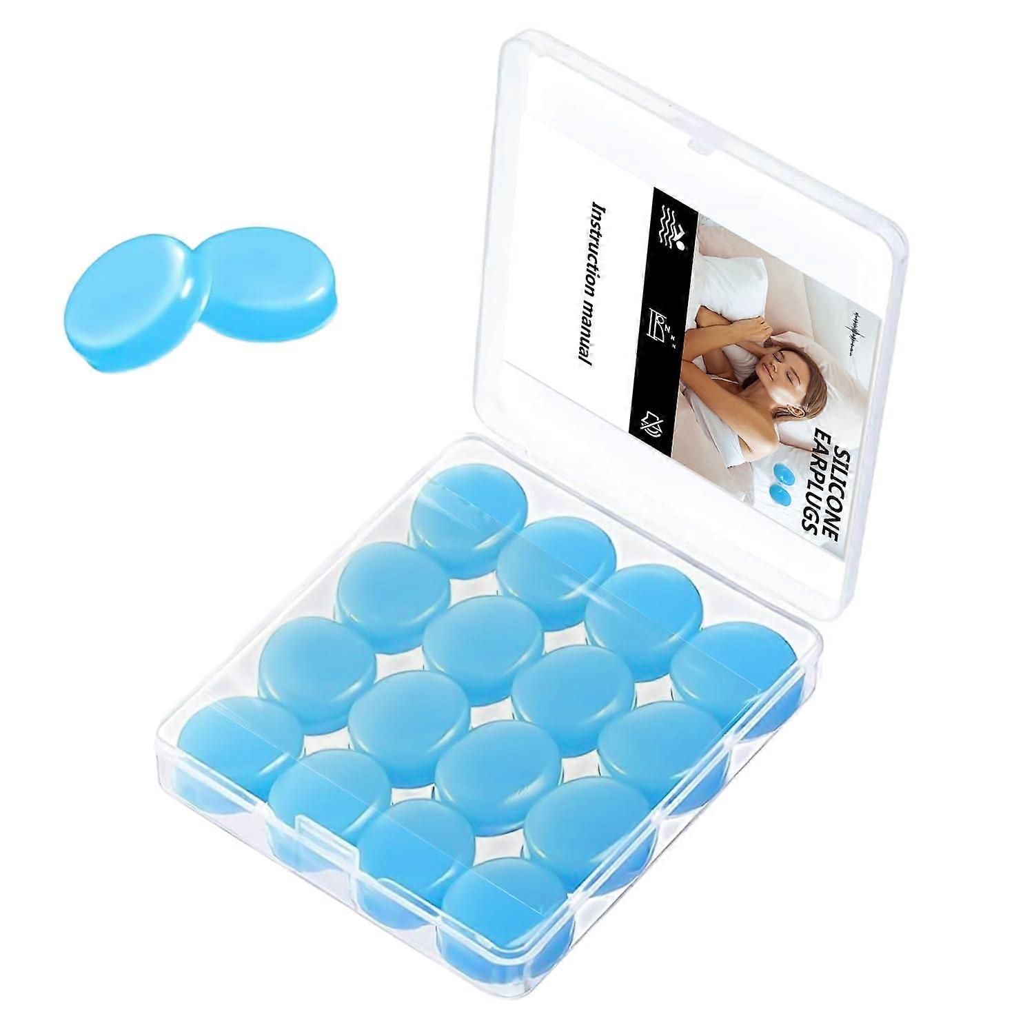 Earplugs, 16 Moldable Silicone Earplugs for Sleeping, Noise Cancelling, Travel, Swimming, Learning (Blue)