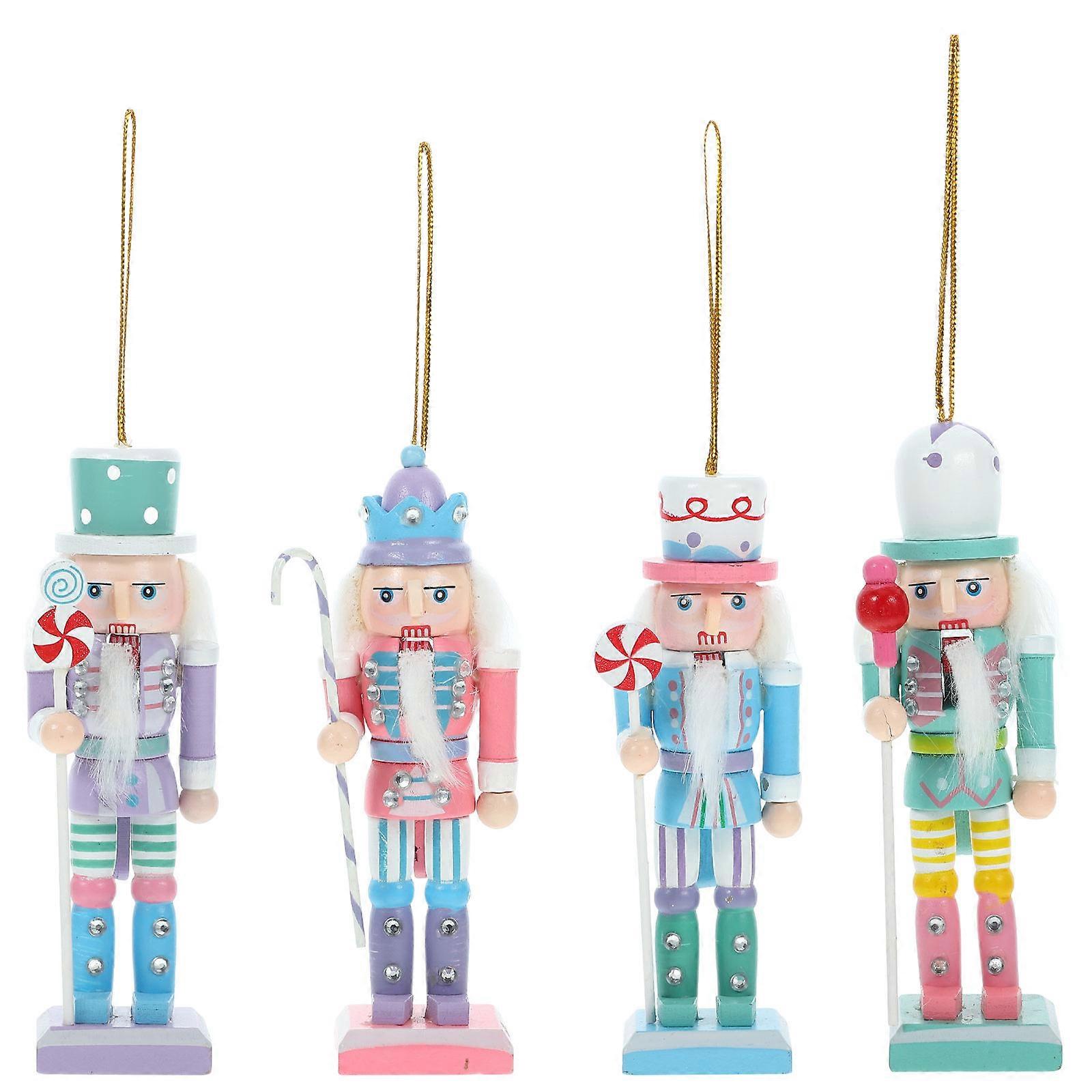 Nutcracker Ornaments Set Christmas Party Decoration Wood Material 4Pcs