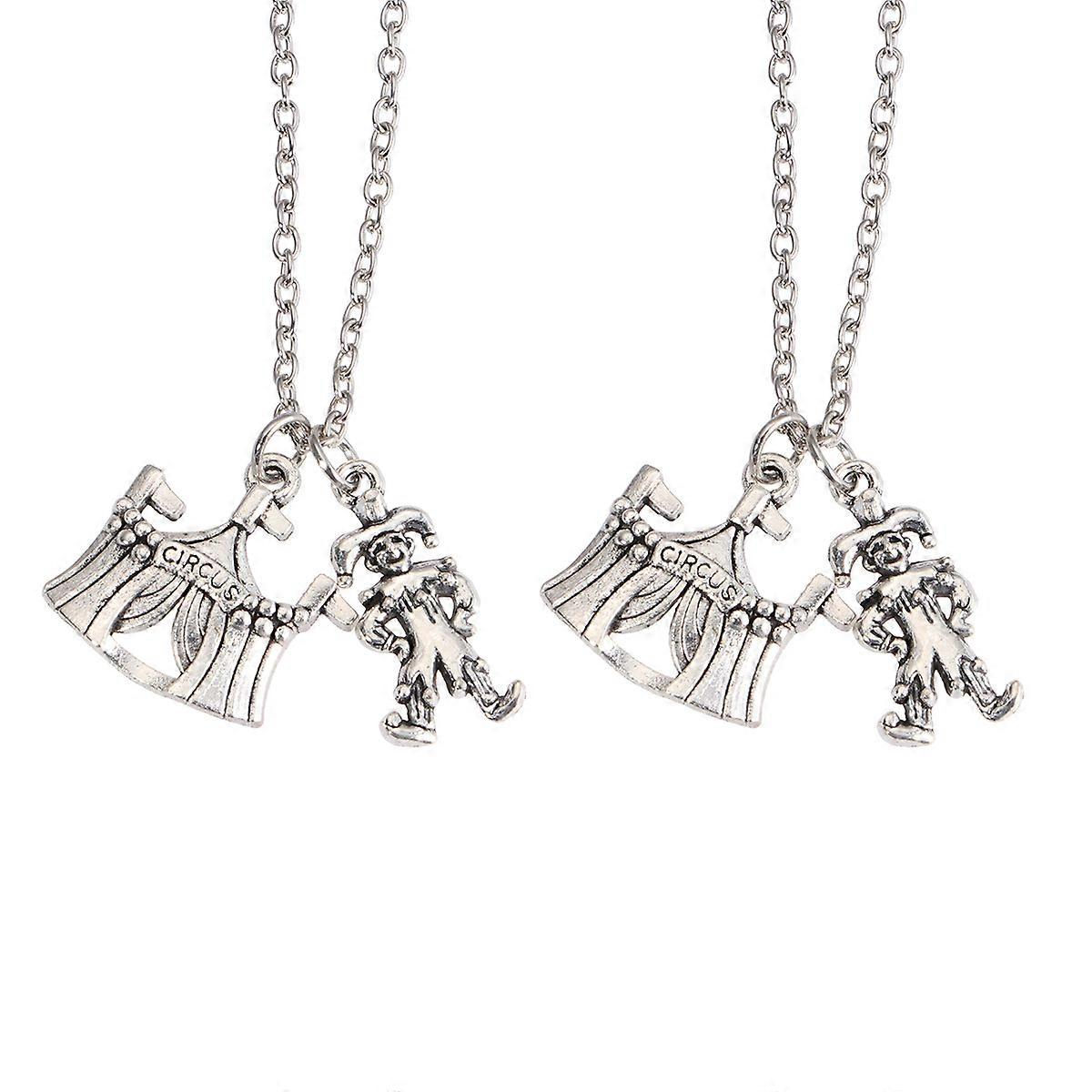 Collier Vintage Clown Forme Pendentif Bijoux Carnaval Style Anniversaire Cadeau 2Pcs