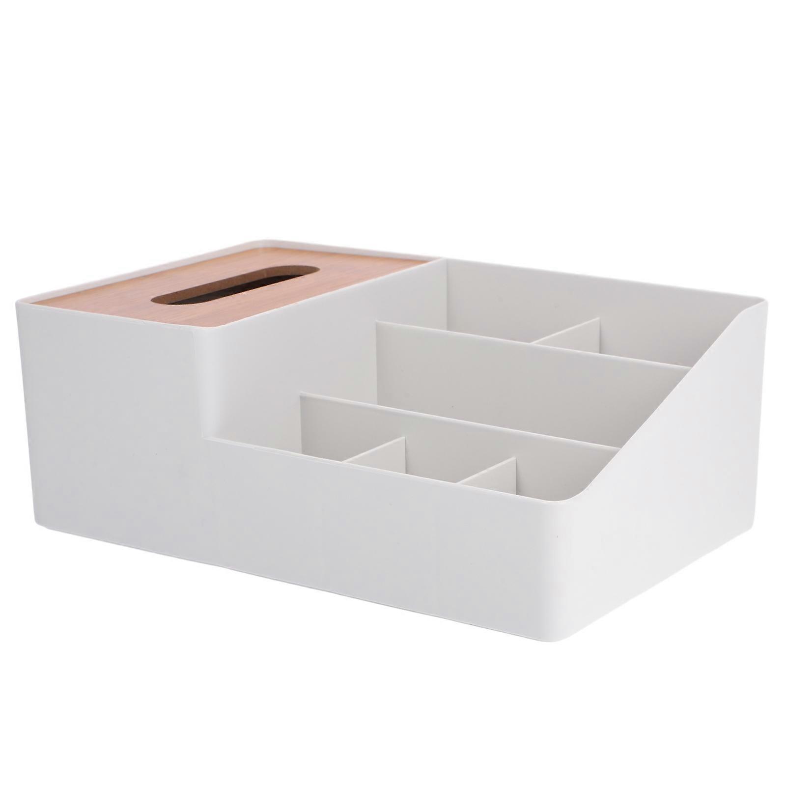 Multi-Use Tissue Box Desktop Organizer Box Creative Tissue Box Cover Bamboo Material Compartment Design Bedroom Use 1Pcs