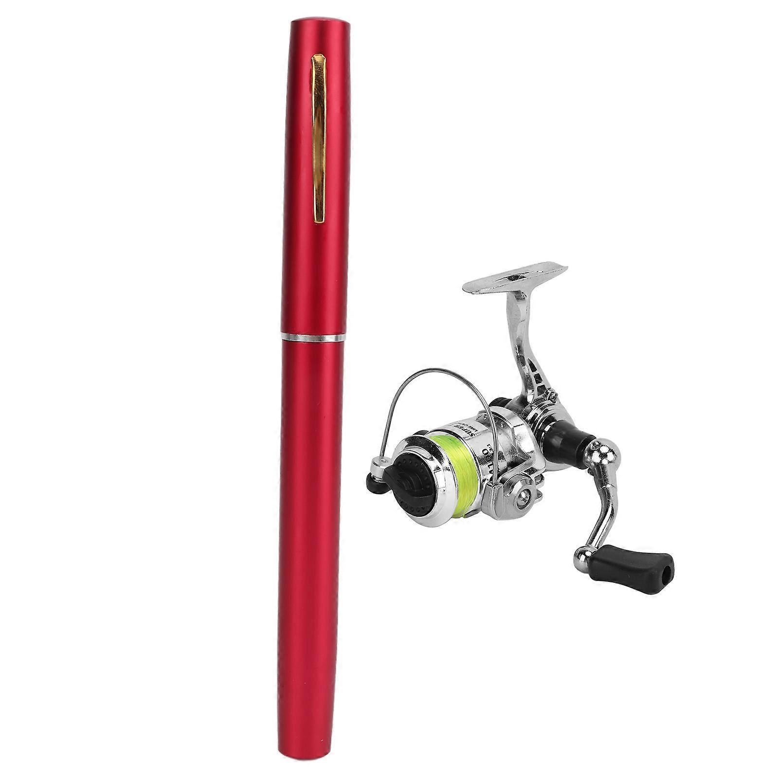 Canne à pêche rétractable portable en forme de mini stylo avec moulinet, rouge